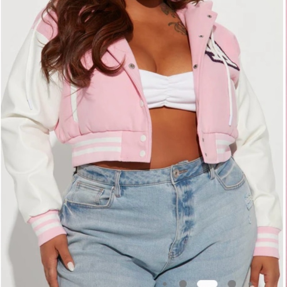 Varsity Crop Pink and White Los Angeles Hoodie Jacket Plus Size 3X - Picture 5 of 9